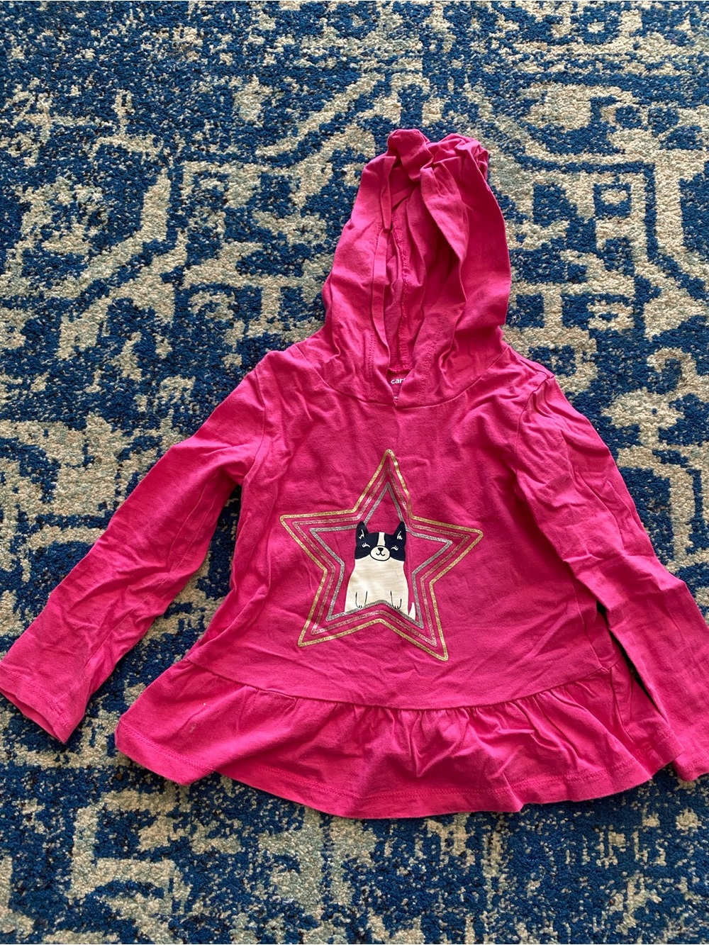 Carter's Bright Pink Hooded Star Peplum Top with Puppy Graphic
